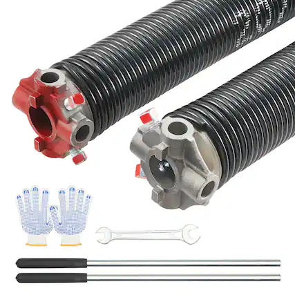 Front. VEVOR - Garage Door Torsion Springs, Pair of 0.207 x 2 x 22inch, 16000 Cycles, Garage Door Springs with Non-Slip Winding Bars - Black.