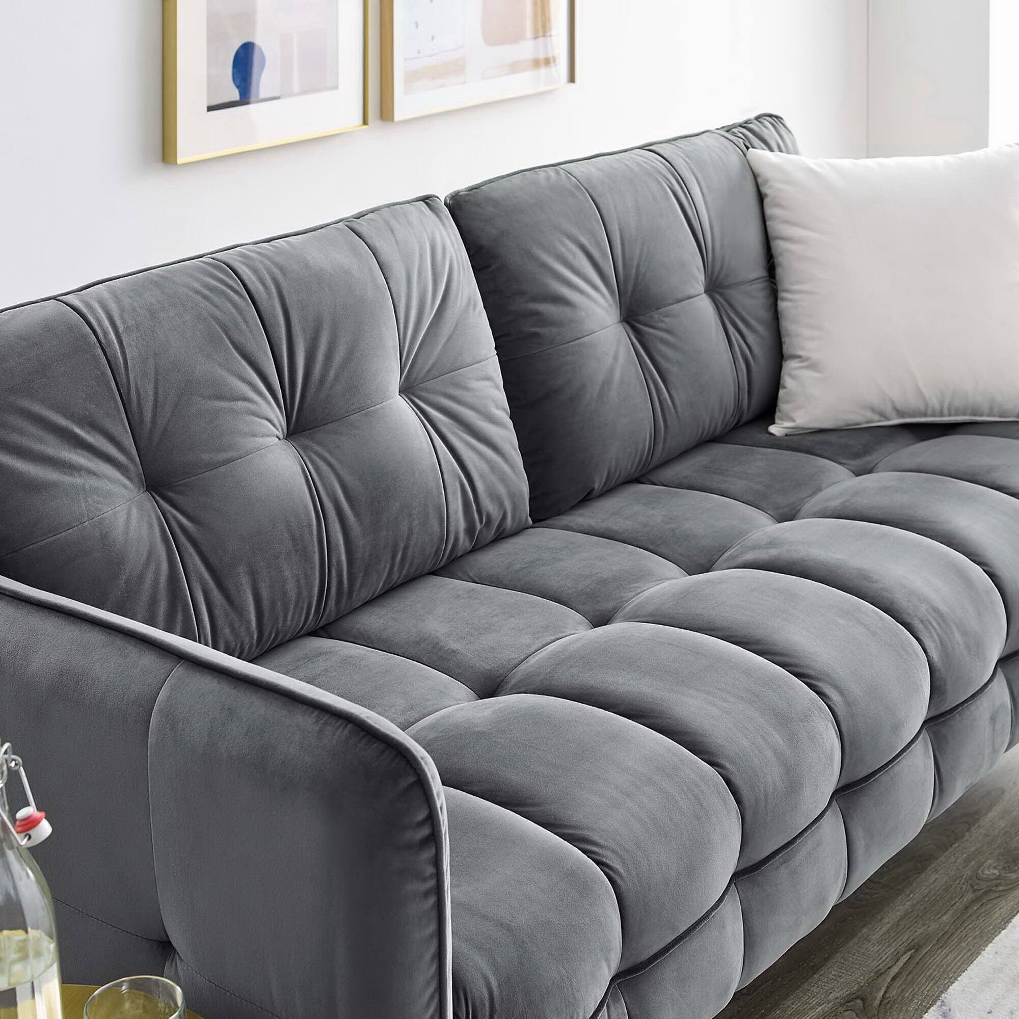 Back. Modway - Cameron Tufted Performance Velvet Sofa by Modway - Gray.