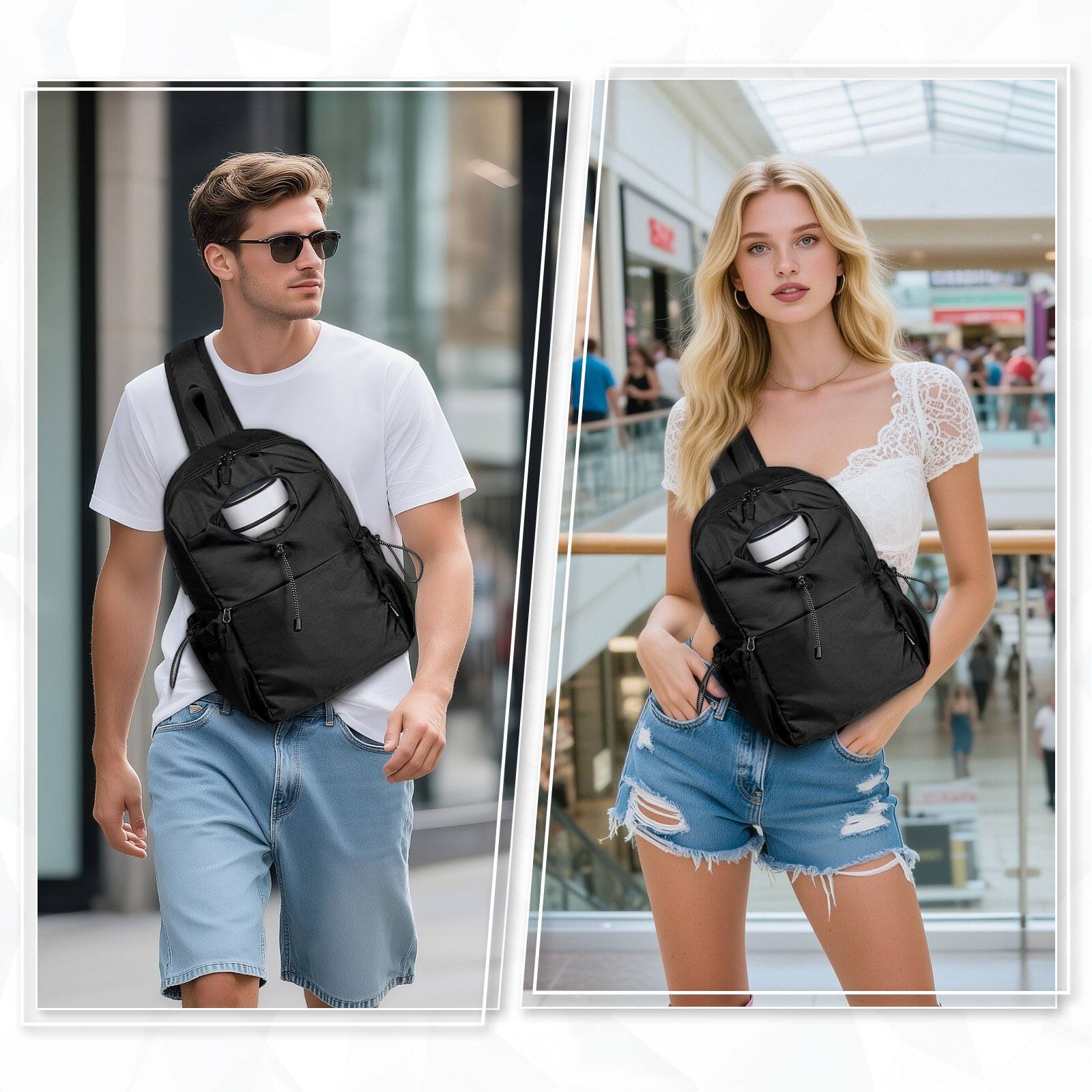 Alt View 5. Unique Bargains - Sling Bag Crossbody Backpack for Men Women with Waterproof USB & USB-C Port Bottle Holder Daypack for Travel & Commute - Black.