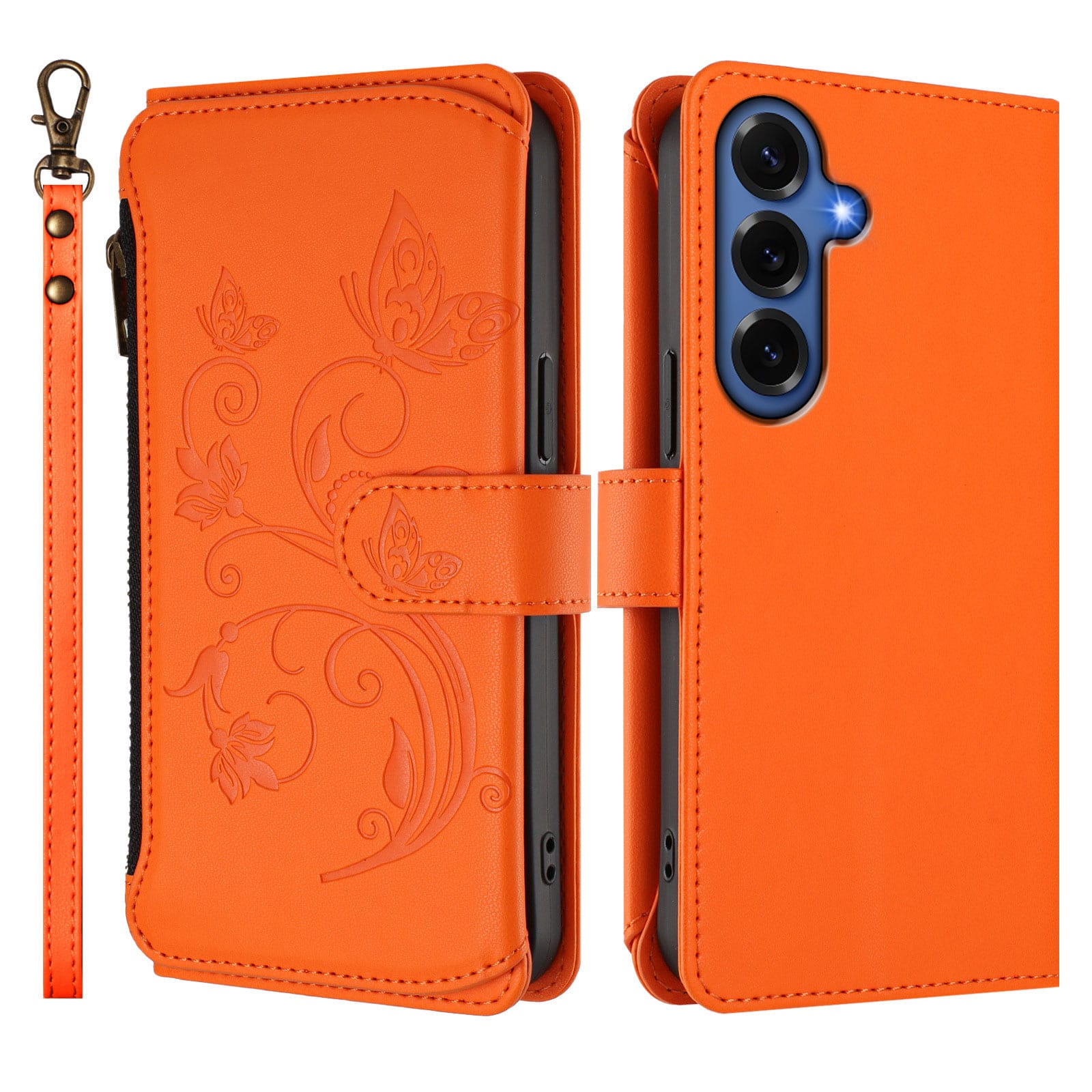 Dteck - Crossbody Wallet Case for Samsung Galaxy S26+,Embossed Butterfly Flower Folio PU Leather Cover with Zipper Pocket+Strap - Orange price history on PriceWatchPro