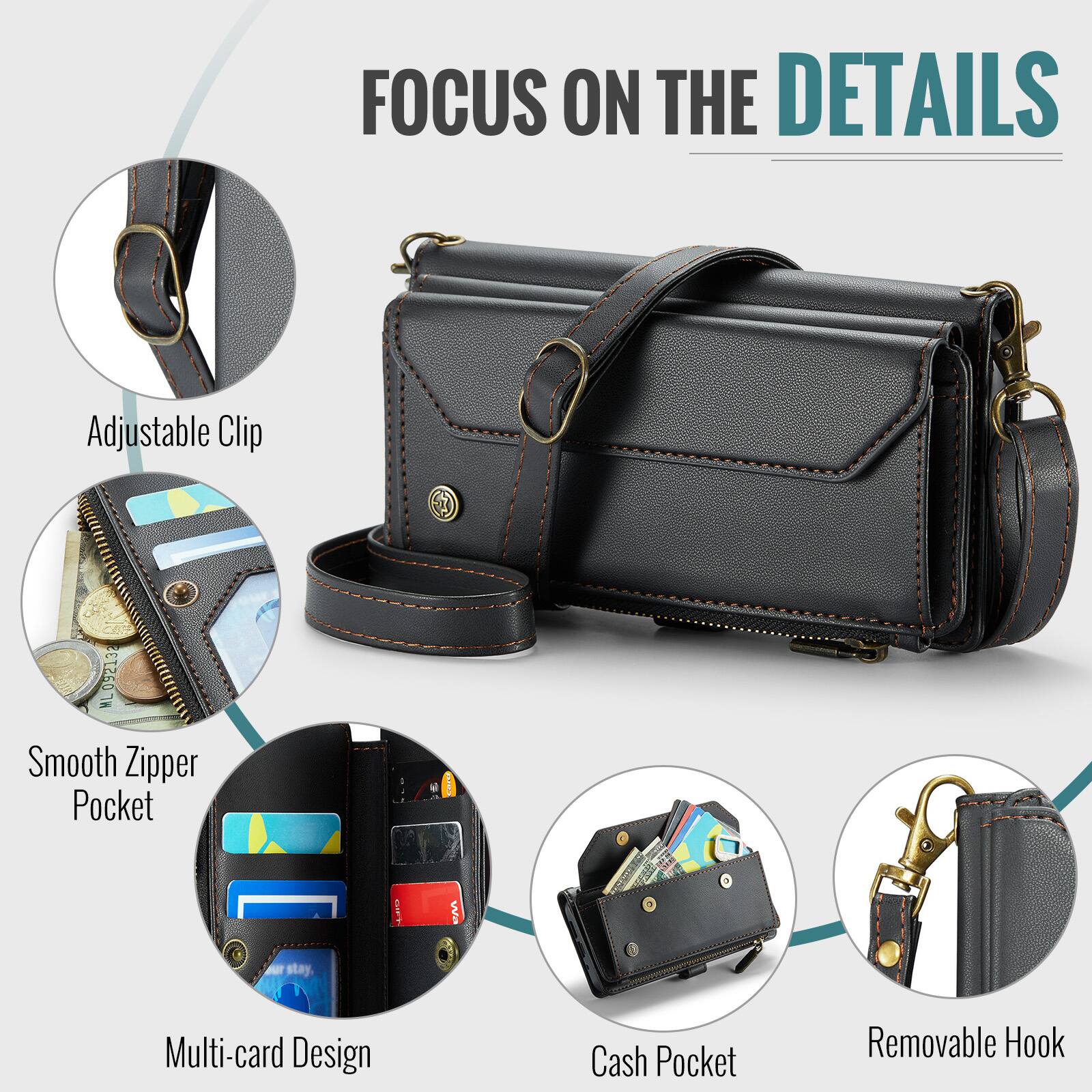 FOCUS ON THE DETAILS

Adjustable Clip
Smooth Zipper Pocket
Multi-card Design
Cash Pocket
Removable Hook