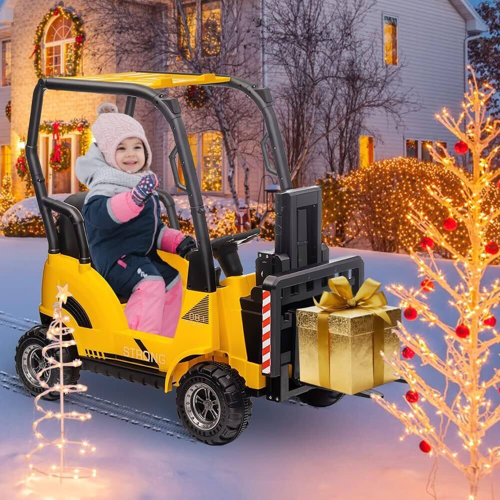 Alt View 3. GARVEE - Remote-Control 12V Forklift Ride-On Truck w/ Lifting Fork, Pallet & Play Tent - Electric Car for Toddlers & Kids - Yellow.