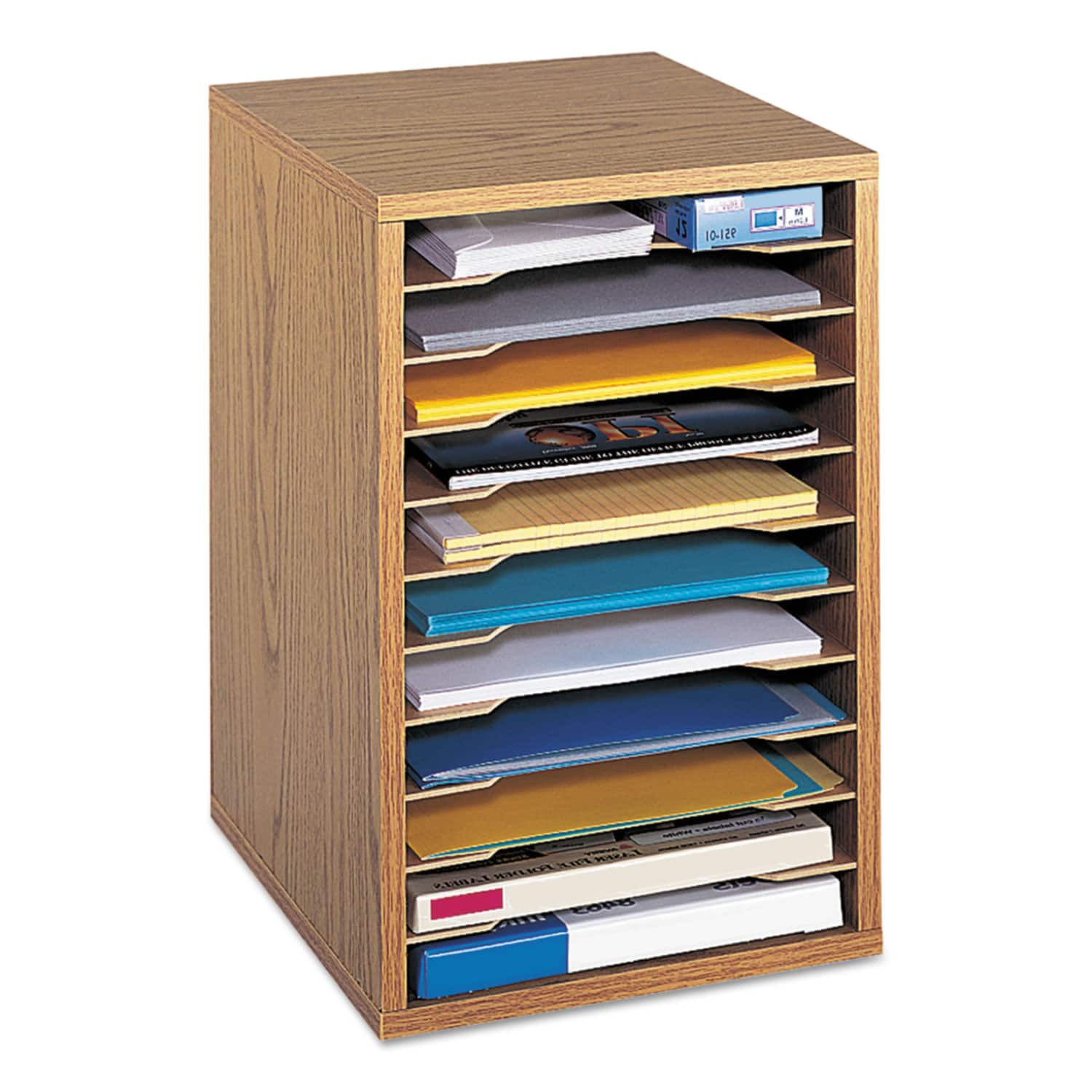 Safco - Wood Vertical Desktop Sorter, 11 Compartments, 10.63 x 11.88 x 16, Medium Oak price history on PriceWatchPro