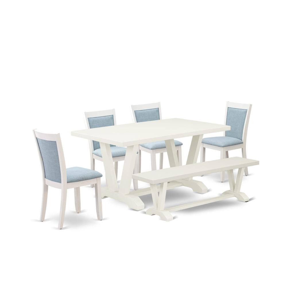 Alt View 4. East West Furniture - V026MZ015-6 6-Pc Table Set Contains a Wood Table - 4 Baby Blue Parson Chairs and a Small Bench - Wire Brushed Linen - Multi-Color.