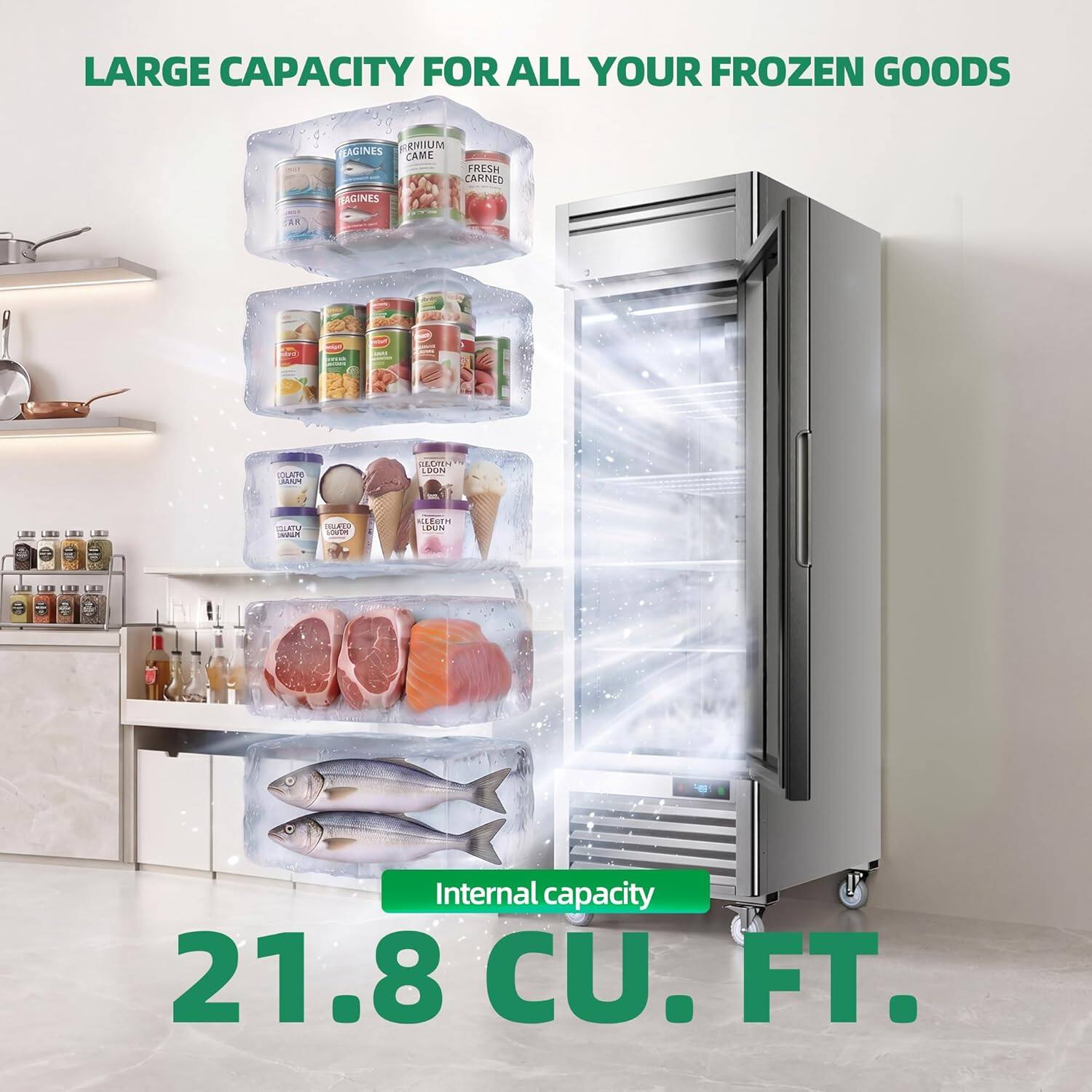 LARGE CAPACITY FOR ALL YOUR FROZEN GOODS

Internal capacity 21.8 CU. FT.