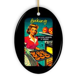 OrnamentallyYou - Baking Because Hurting is Wrong Ceramic Ornament Vintage Quirky Spooky Humor for Halloween Decor - Multi-colored