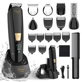 HATTEKER - 6-in-1 Men's Grooming Kit, Body & Beard Trimmer, Hair Clipper, Waterproof, Digital Display, USB Rechargeable - Black