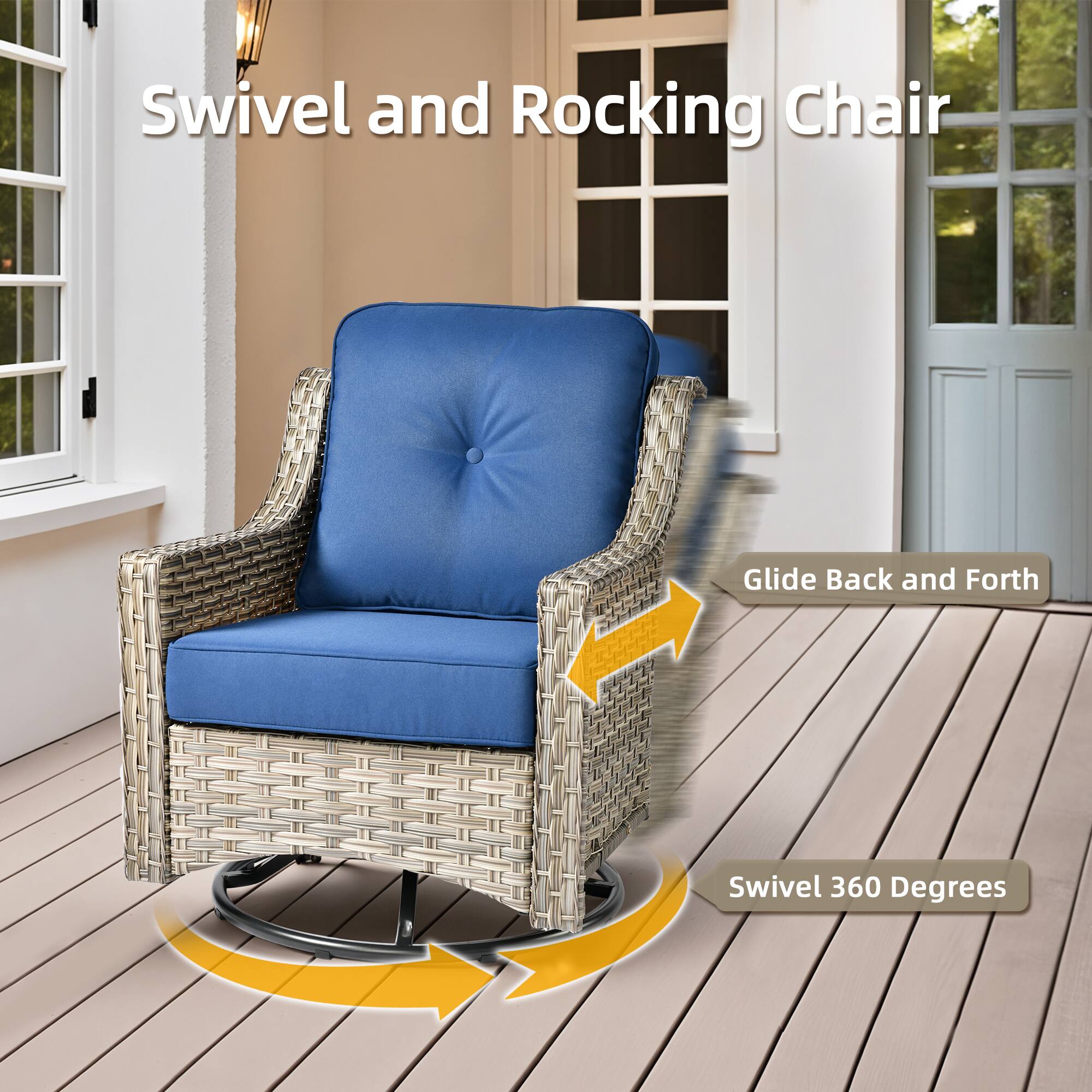 Swivel and Rocking Chair

- Glide Back and Forth
- Swivel 360 Degrees