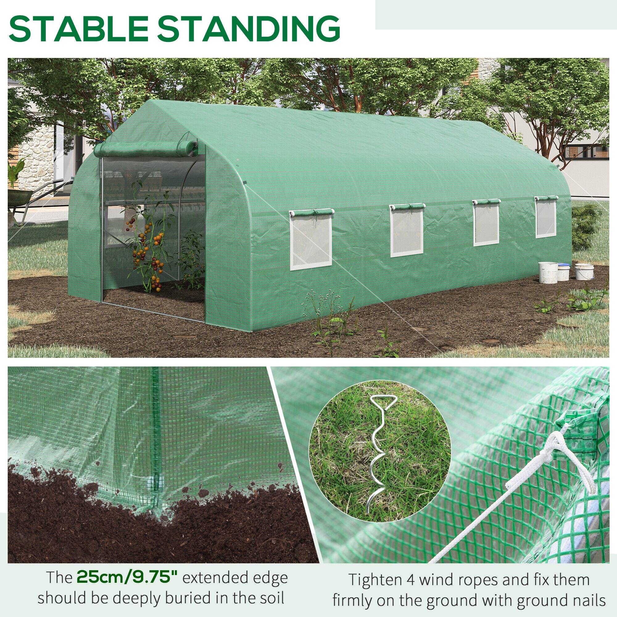 Alt View 1. TinyHomie - 20 x 10 x 7FT Walk-in Tunnel Greenhouse with Zippered Mesh Door and 8 Mesh Windows Galvanized Steel Hoops Green.