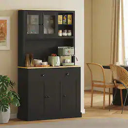 Homcom - Kitchen Cabinet, 71" Tall Pantry Cabinet, Modern Hutch with Wide Countertop - Black
