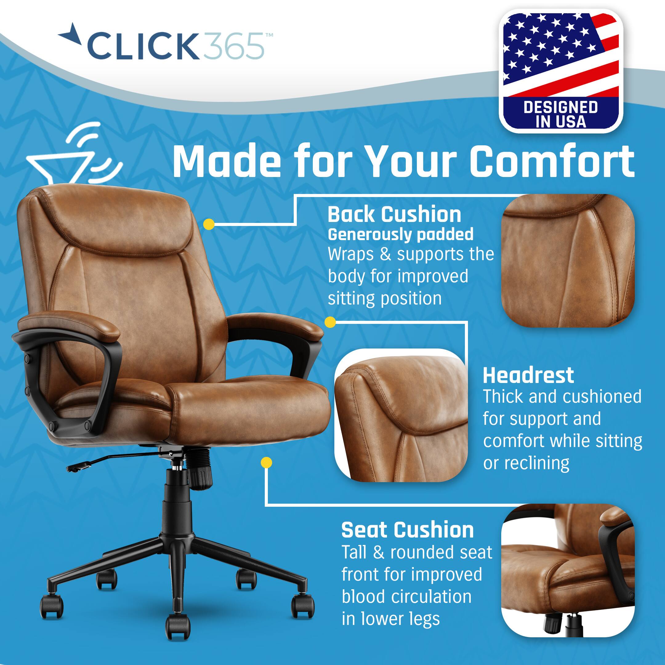 Designed in USA Made for Your Comfort Back Cushion Generously padded Wraps & supports the body for improved sitting position Headrest Thick and cushioned for support and comfort while sitting or reclining Seat Cushion Tall & rounded seat front for improved blood circulation in lower legs
