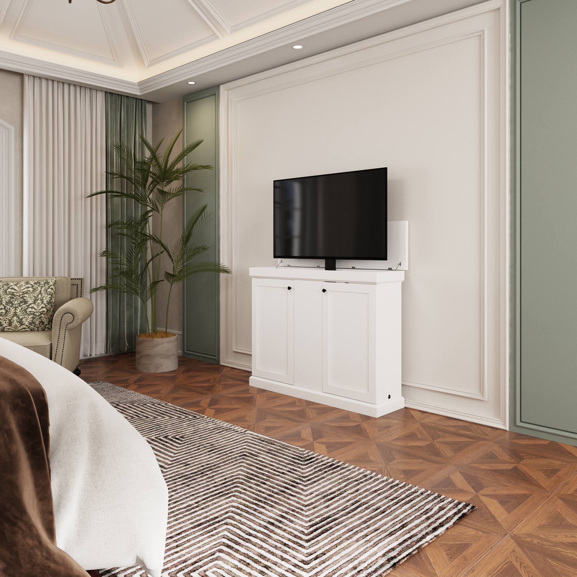 Alt View 8. Famapy - Smart Lift TV Console for Up to 50 Inch TV, Remote Control Media Cabinet with Hidden Storage Entertainment Center - White.