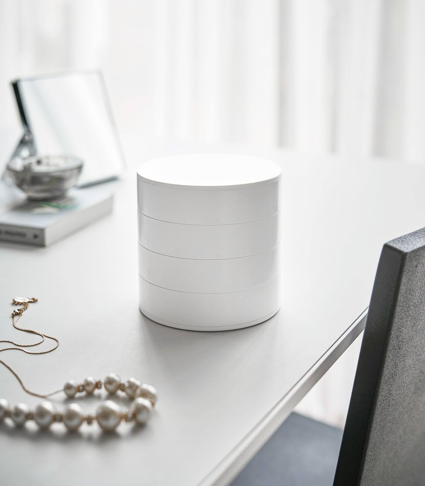 Back. Yamazaki Home - Stacked Jewelry Organizer - White.