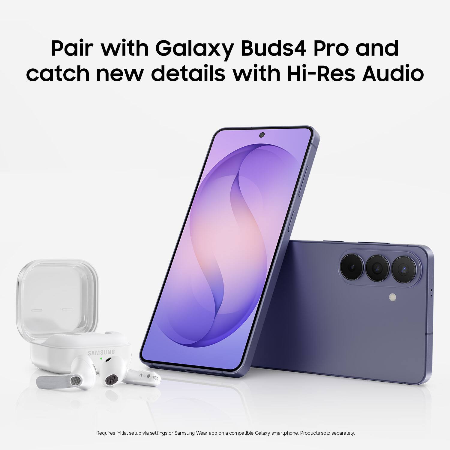 Pair with Galaxy Buds4 Pro and catch new details with Hi-Res Audio
Requires initial setup via settings or Samsung Wear app on a compatible Galaxy smartphone. Products sold separately.