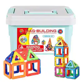 Link - Kids Magnetic Building Blocks Tile Set with Storage Case 48 Piece Set STEM Great Educational Toy - Multicolored