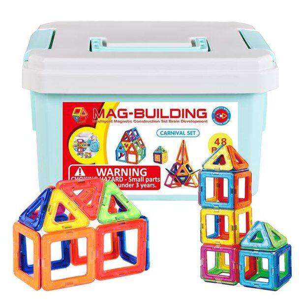 Link Kids Magnetic Building Blocks Tile Set with Storage Case 48 Piece ...