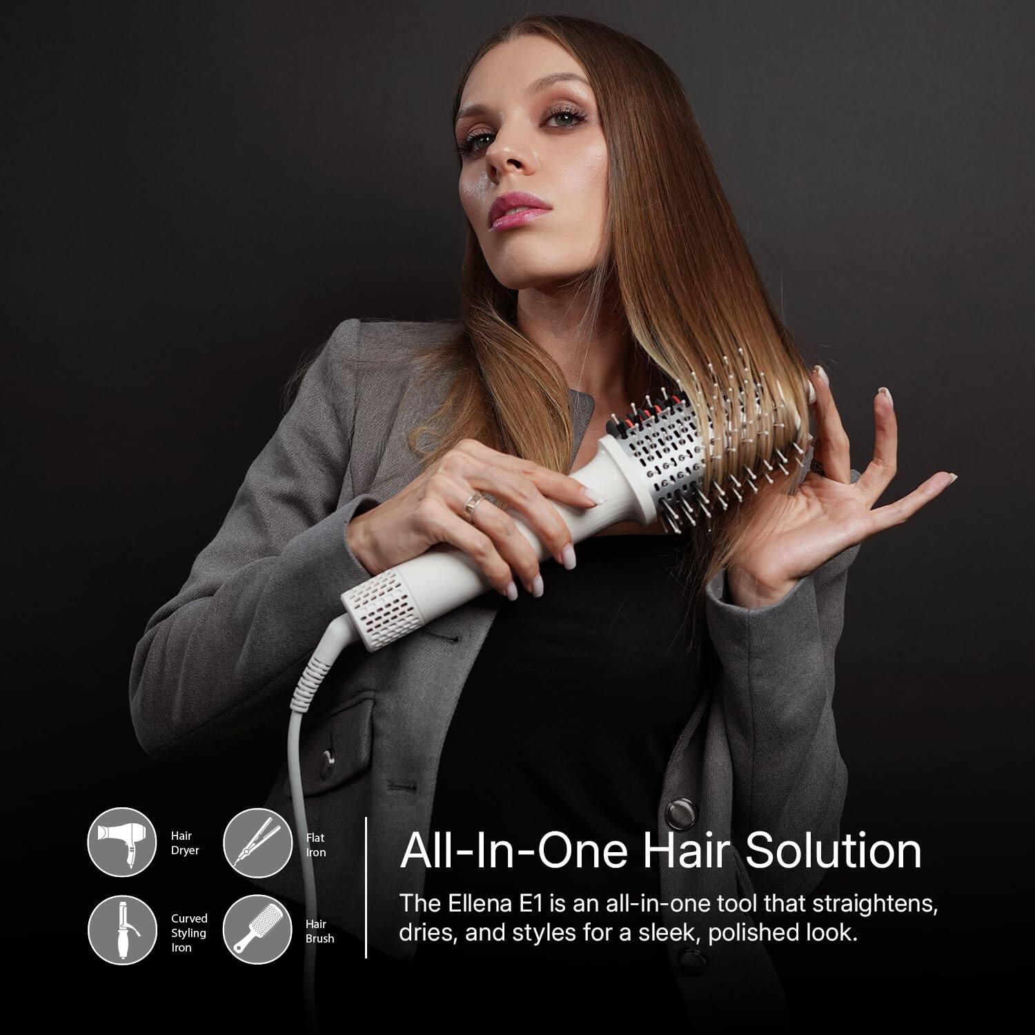 Hair Oryer Curved Styling Iron Flat Iron All-In-One Hair Solution

The Ellena E1 is an all-in-one tool that straightens, dries, and styles for a sleek, polished look.

All-In-One Hair Solution

The Ellena E1 is an all-in-one tool that straightens, dries, and styles for a sleek, polished look.