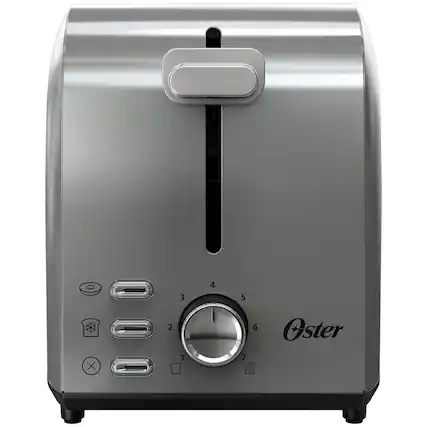 Front. Oster - Oster 2-Slice Toaster with Extra Wide Slots, 7 Shade Settings, Stainless Steel - Silver.