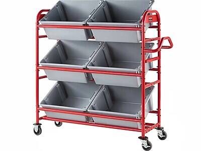Front. RubberMaid - Rubbermaid 3-Shelf Metal Tote Picking Cart - Red.