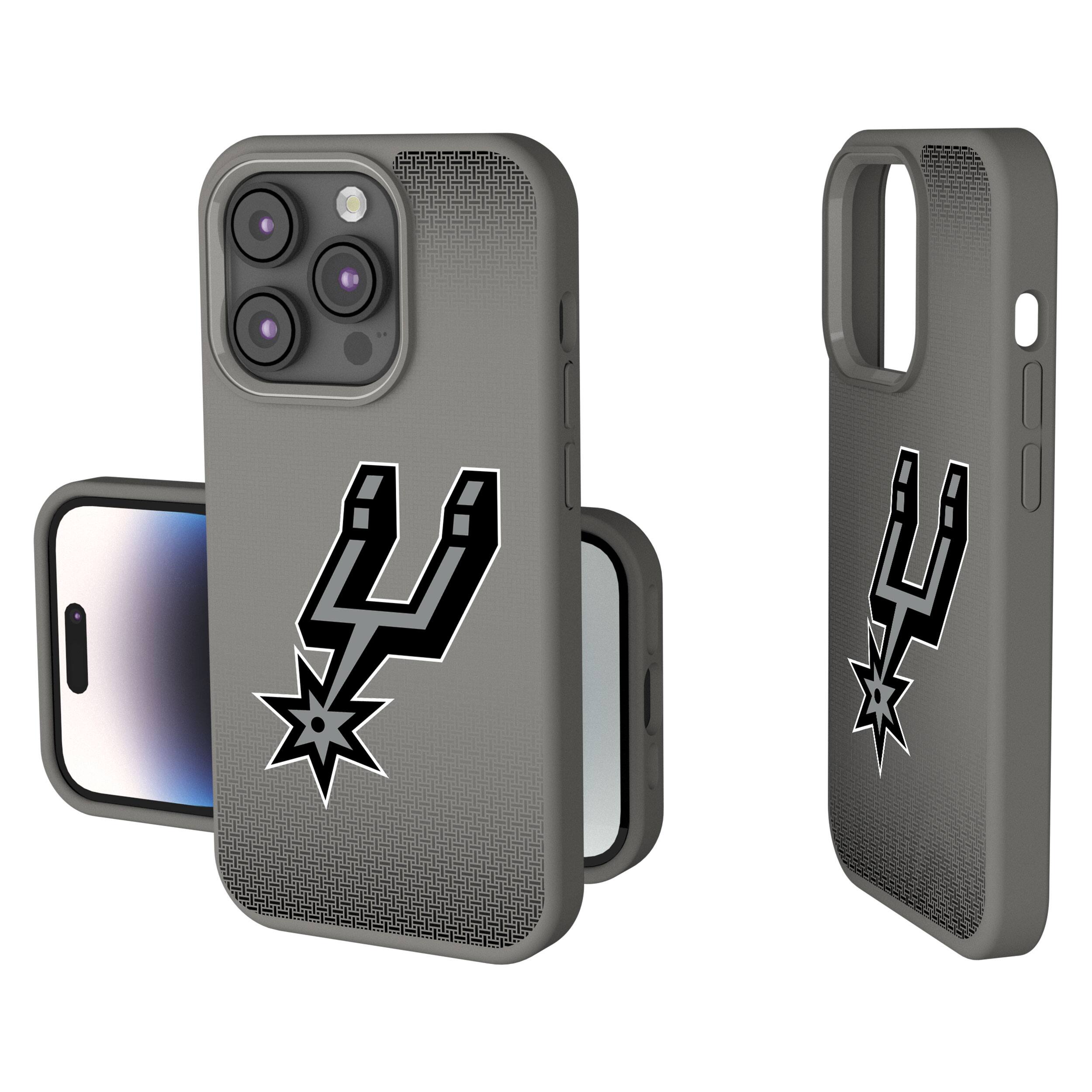 Front. Keyscaper - San Antonio Spurs Linen Logo iPhone Soft Touch Case - 14 - Gray.