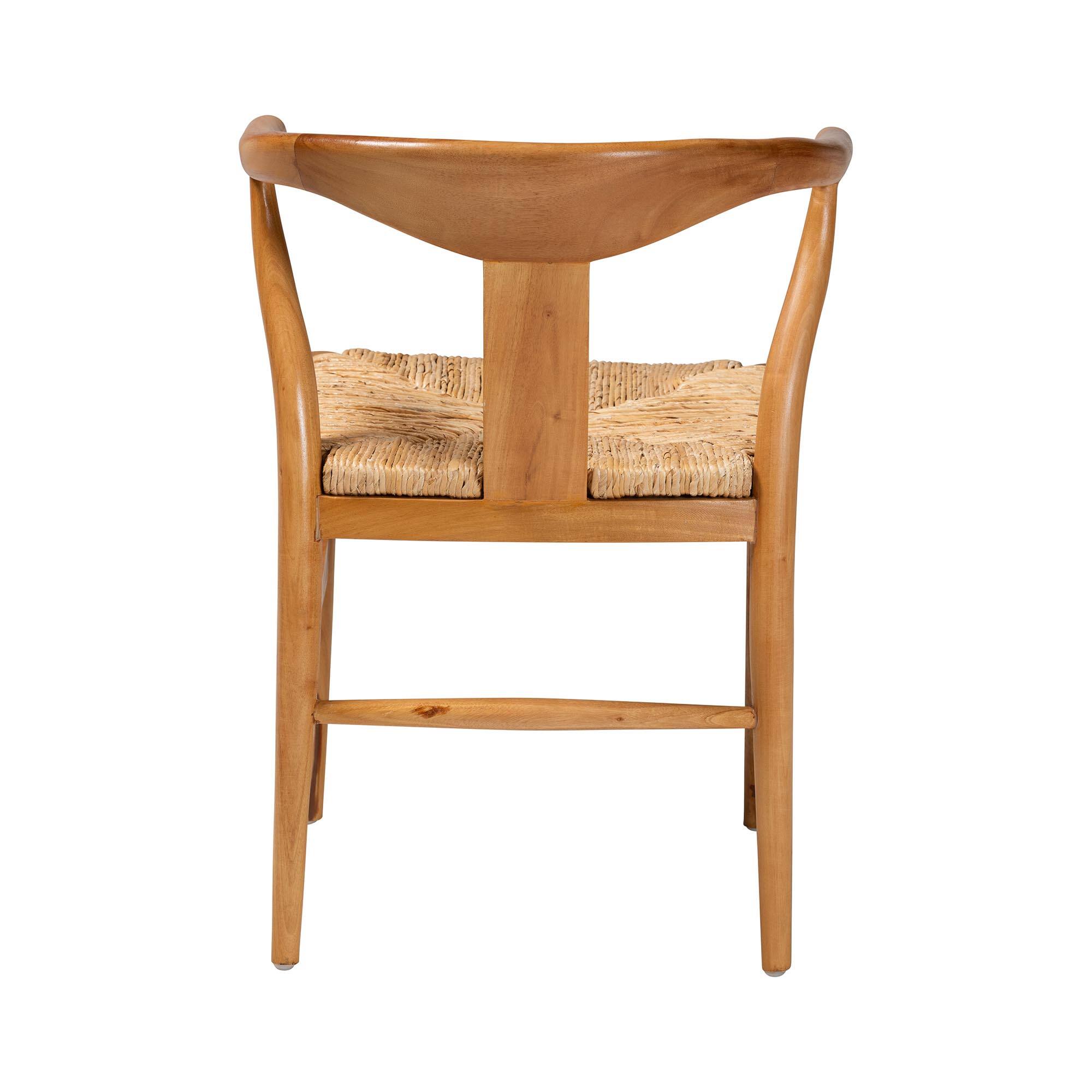 Back. bali & pari - Fika Dining Chair with Woven Seagrass Seat - Handwoven Wicker Armchair with Wishbone Backrest, Boho Coastal Seating - Honey/Natural Brown.