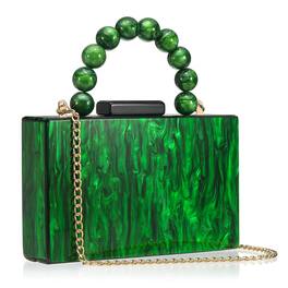 Unique Bargains - Evening Clutch Bag, Acrylic Purse Marbling Handbag for Women Crossbody with Pearl Chain for Formal Wedding - Green