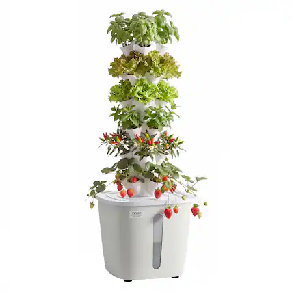 Front. VEVOR - Hydroponic Tower, 30 Pods 6 Tiers Hydroponics Growing System Kit with App Control, Vertical Home Garden with 20L Water - White.