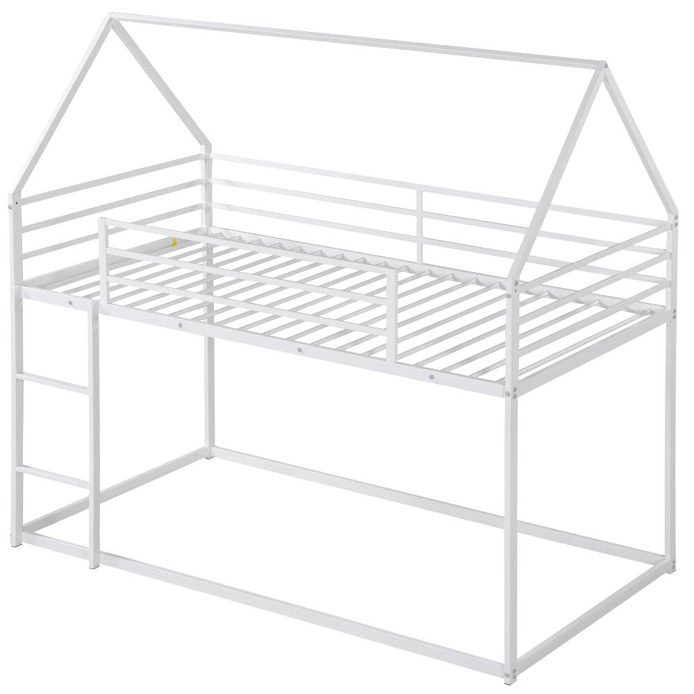 Alt View 3. Loheer - Loheer Twin Over Twin Bunk Bed House Bed White Metal Frame with Ladder - White.
