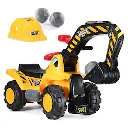 Play22 - Ride-On Excavator Toy Tractor for Kids with Helmet & Rocks – Interactive Digger with Sounds, Storage & Rotating Cab