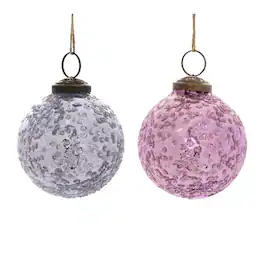 BreeBe - Distressed Glass Ball Ornament (Set of 6) - Purple