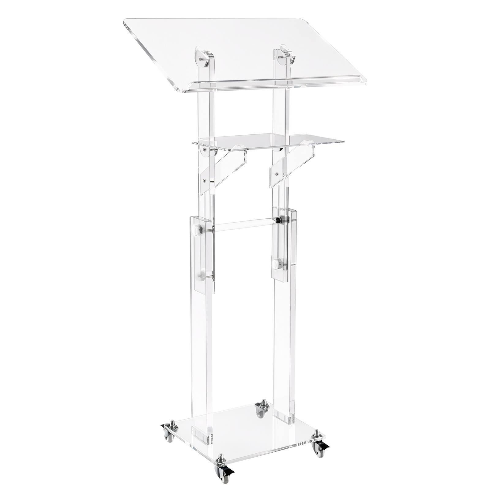Alt View 5. VEVOR - Podium Stand, Adjustable Height Acrylic Lectern Mobile Laptop Desk, for Schools, Churches and Events, 43-46 inch - Transparent color.