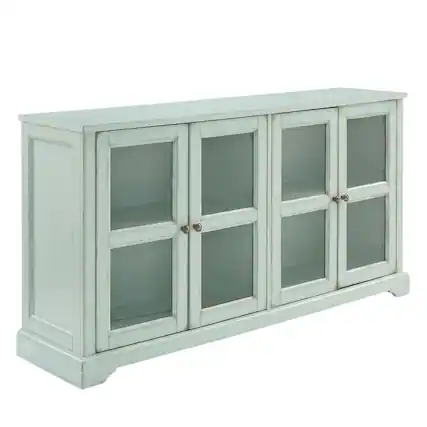 Front. Crosley Furniture - Holbrook Glass Door Sideboard - Distressed Seafoam Blue.