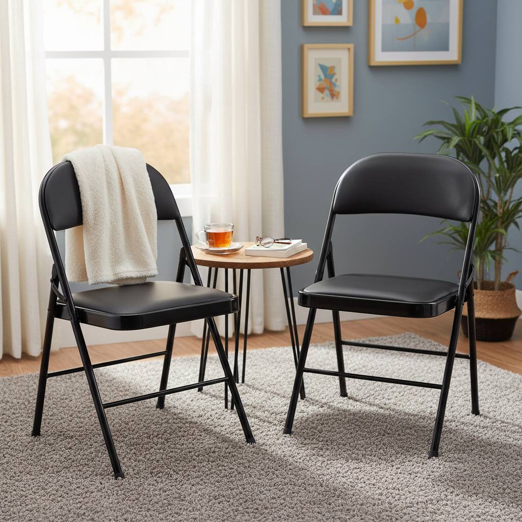 Alt View 6. AOITUN - 2 Pack Leather Padded Folding Chairs for Dining and Outdoor Events - Black.