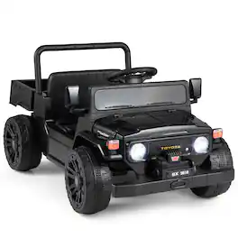 Costway - Licensed Toyota 12V Kids Ride On Truck with Remote, Dump Bed, Lights, Music - Black