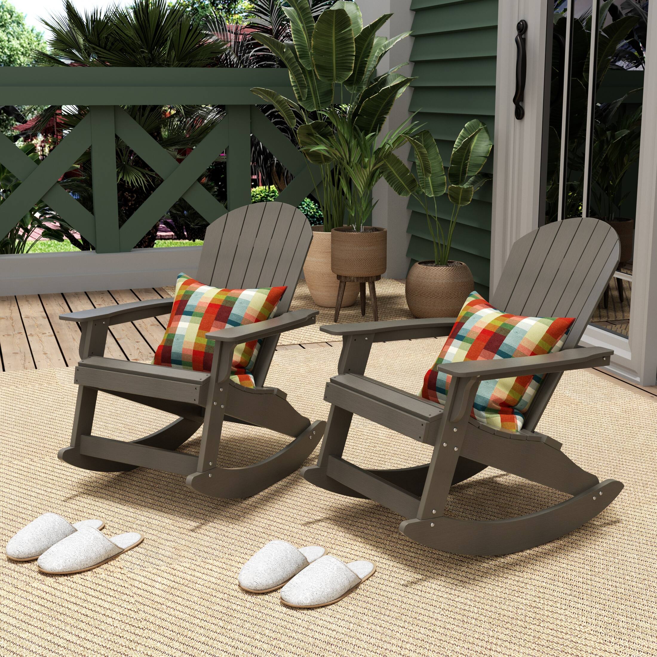 Angle. WestinTrends - WestinTrends Tuscany HIPS Outdoor Rocking Adirondack Chair (Set of 2) - Charcoal Gray.