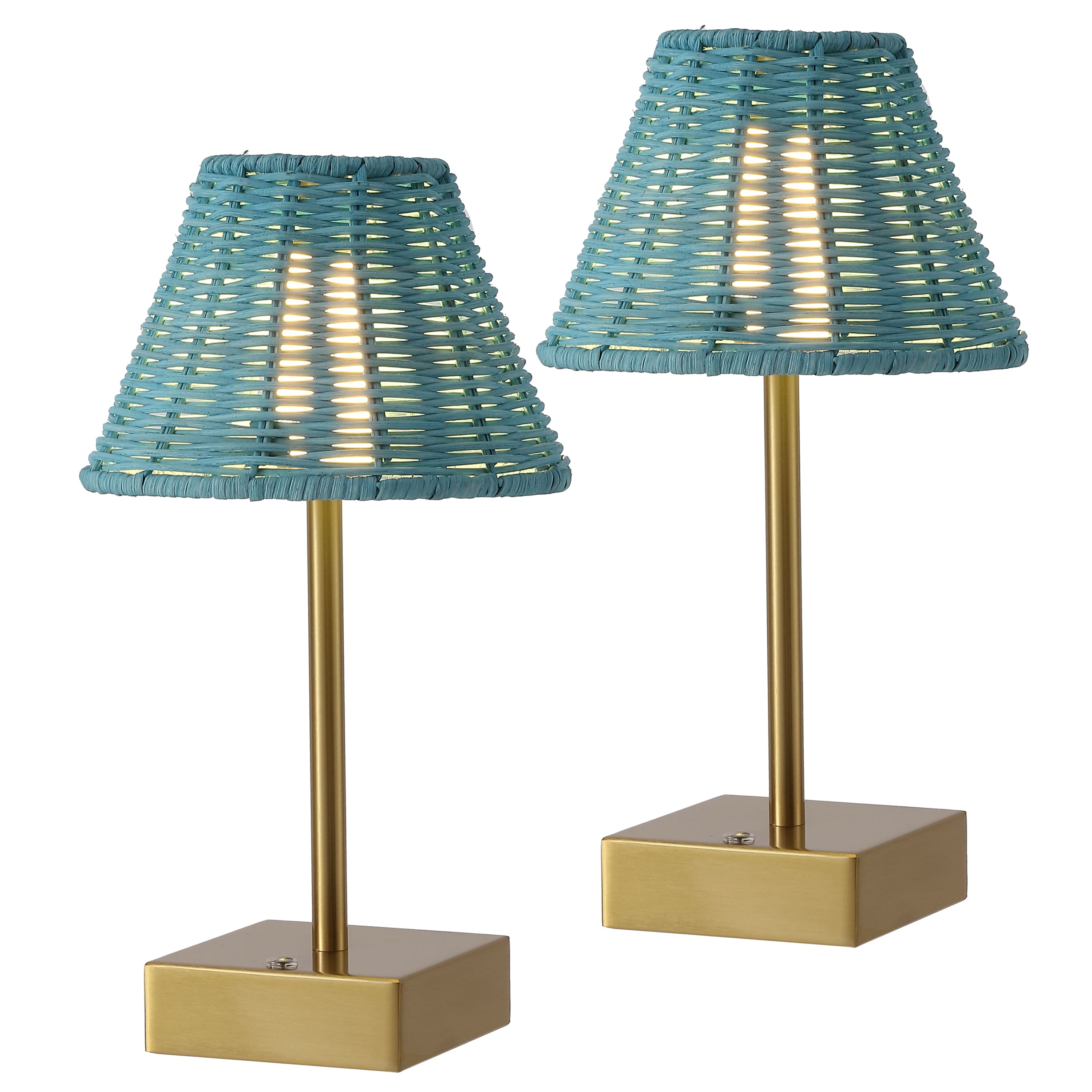 "Jonathan Y - Chester 11.25"" Rechargeable Table Lamp Set of 2, Bohemian with Blue Rattan Shade, Touch Dimmable for Bedroom - Brass Gold" price history on PriceWatchPro