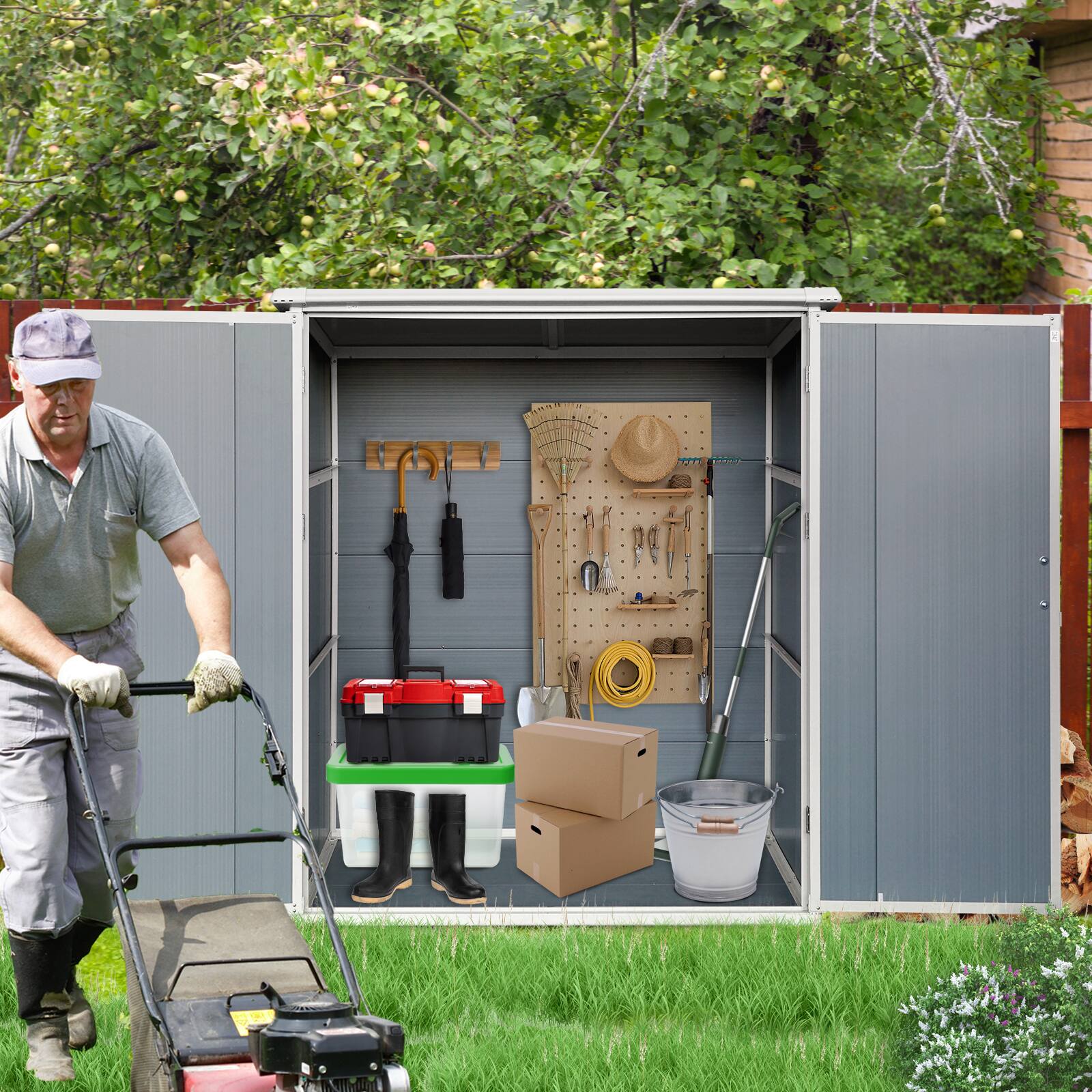 Angle. Mondawe - 5x3FT Outdoor Storage Shed Waterproof Resin Cabinet with Lockable Doors - Gray.