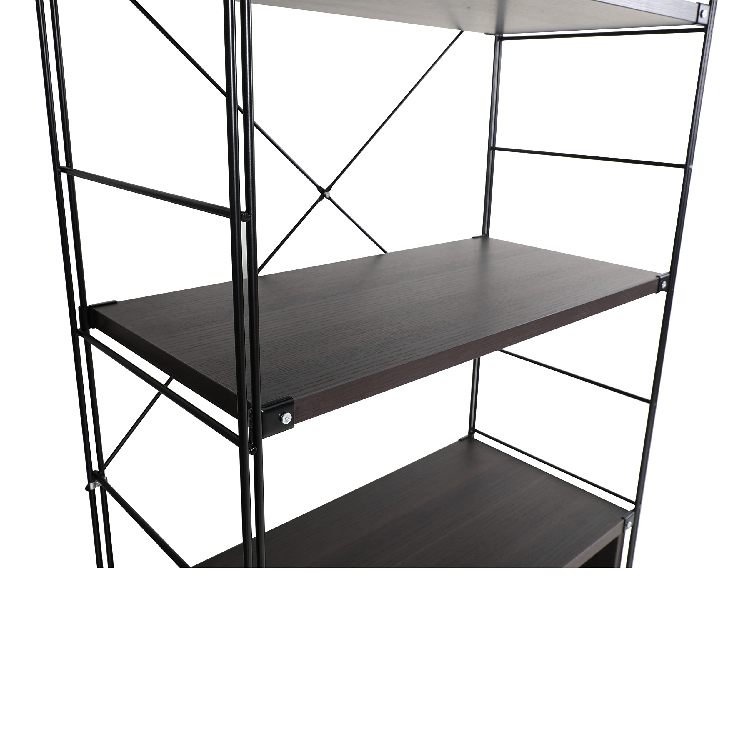 Alt View 5. LeisureMod - Etagere 4-Shelf Industrial Bookcase with Black Steel Frame and Melamine Shelves Open Storage for Living Room and Office - Dark Walnut.