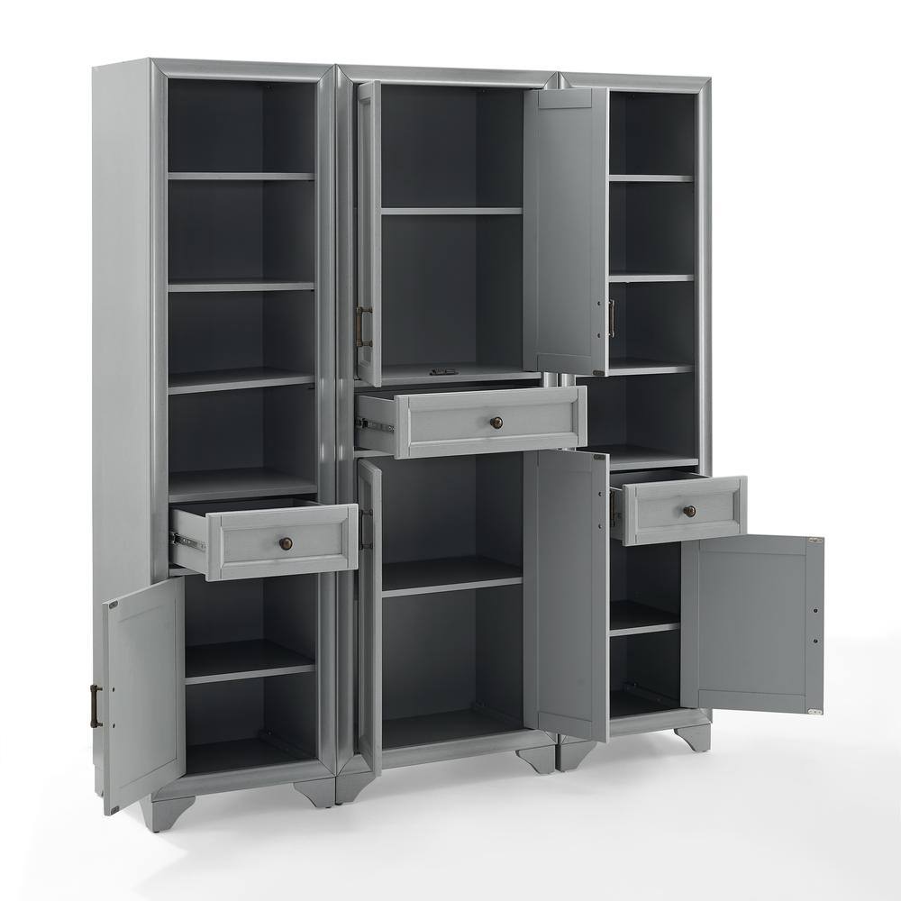 Alt View 5. Crosley Furniture - Tara 3-Piece Kitchen Storage Pantry Set - Pantry & 2 Linen Cabinets - Distressed Gray.