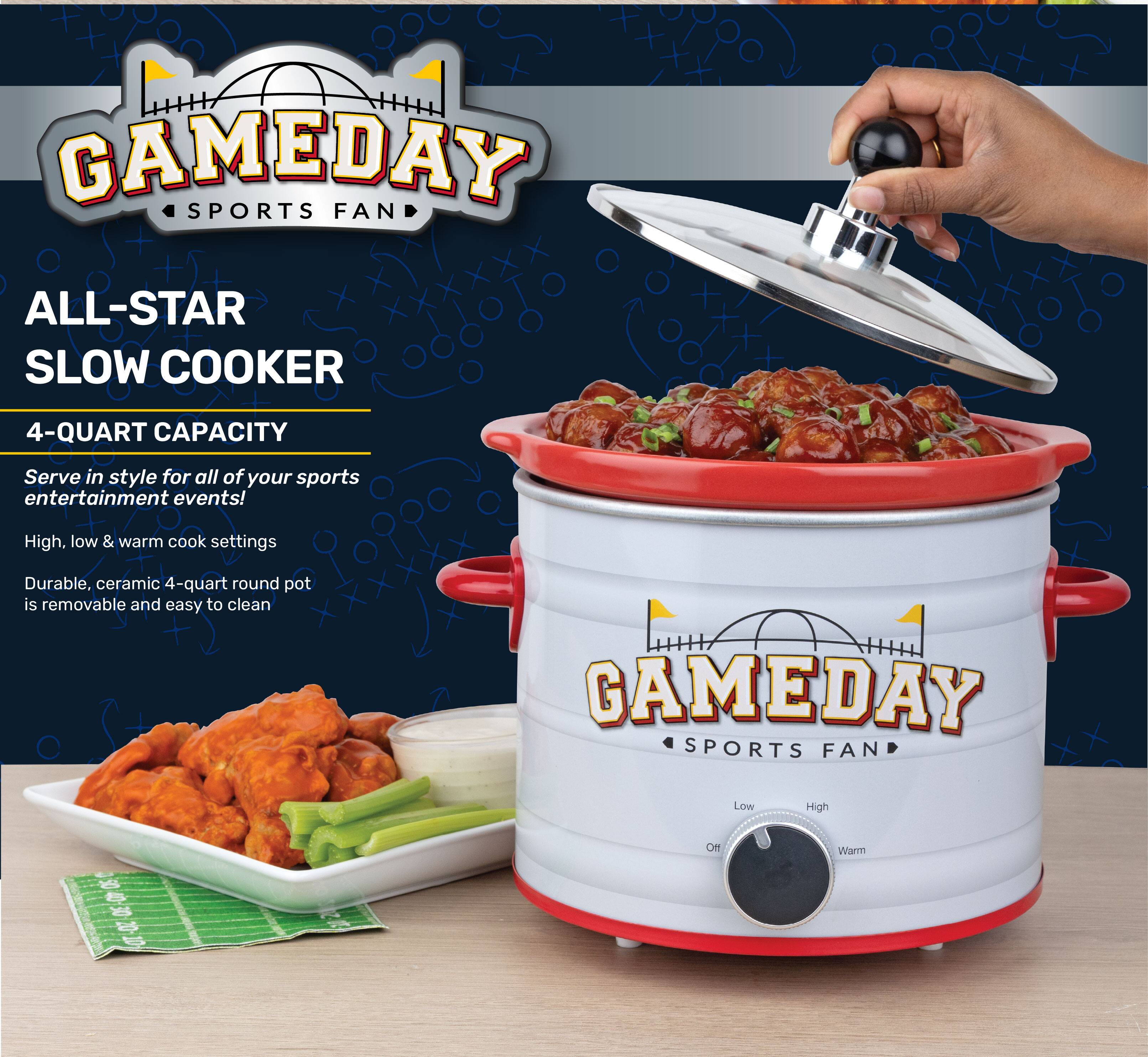 GAMEDAY SPORTS FAN

ALL-STAR SLOW COOKER
4-QUART CAPACITY

Serve in style for all of your sports entertainment events!

High, low & warm cook settings
Durable, ceramic 4-quart round pot is removable and easy to clean

GAMEDAY SPORTS FAN

Low
High
Off
Warm