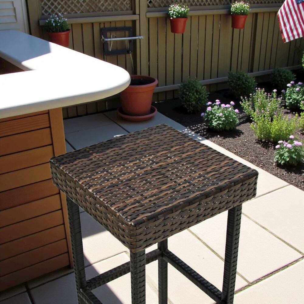 Alt View 2. Outdoor Escape - Brown Wicker Bar Stools Set of 2 for Patio - Brown.