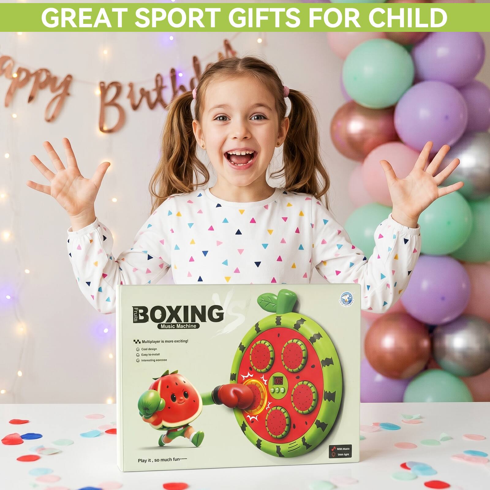 GREAT SPORT GIFTS FOR CHILD

Happy Birthday

BOXING Music Machine

- Multiplayer is more exciting!
- Cool design
- Easy to install
- Interesting emotions

Play it, so much fun!