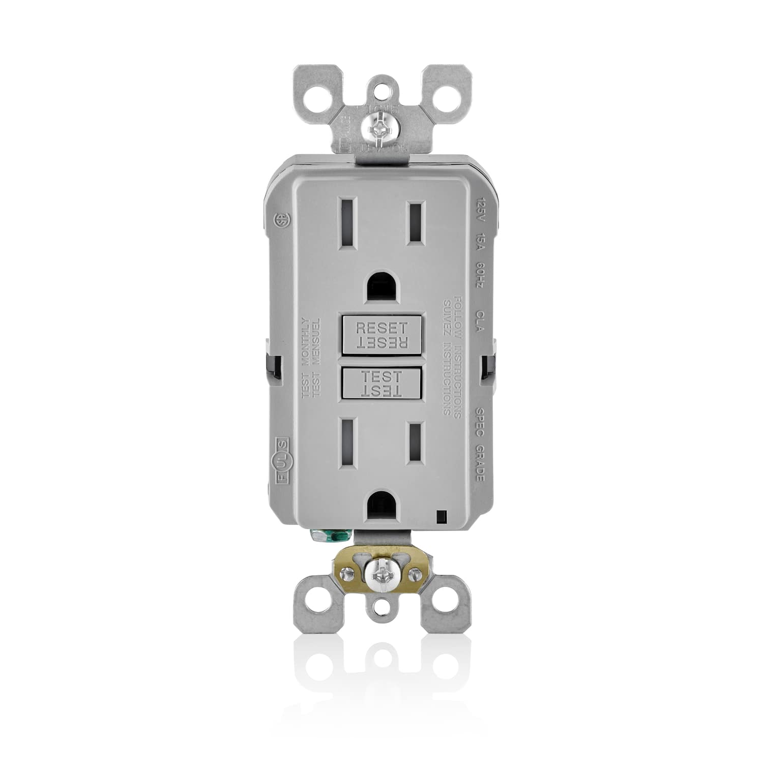 Leviton - 15 amps 125 V Duplex GFCI Outlet 5-15R 1 pk - Gray