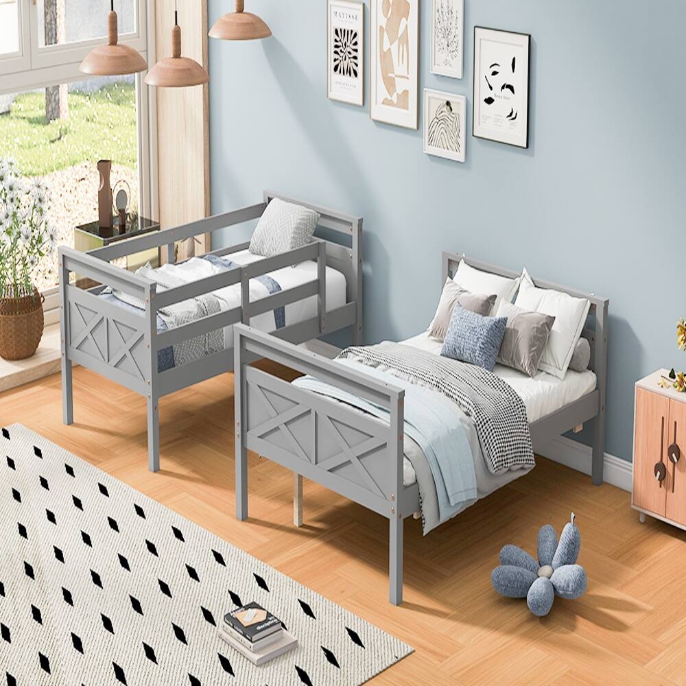 Alt View 1. Loheer - Loheer Twin Over Full Bunk Bed with Ladder and Guardrail Gray - Gray.