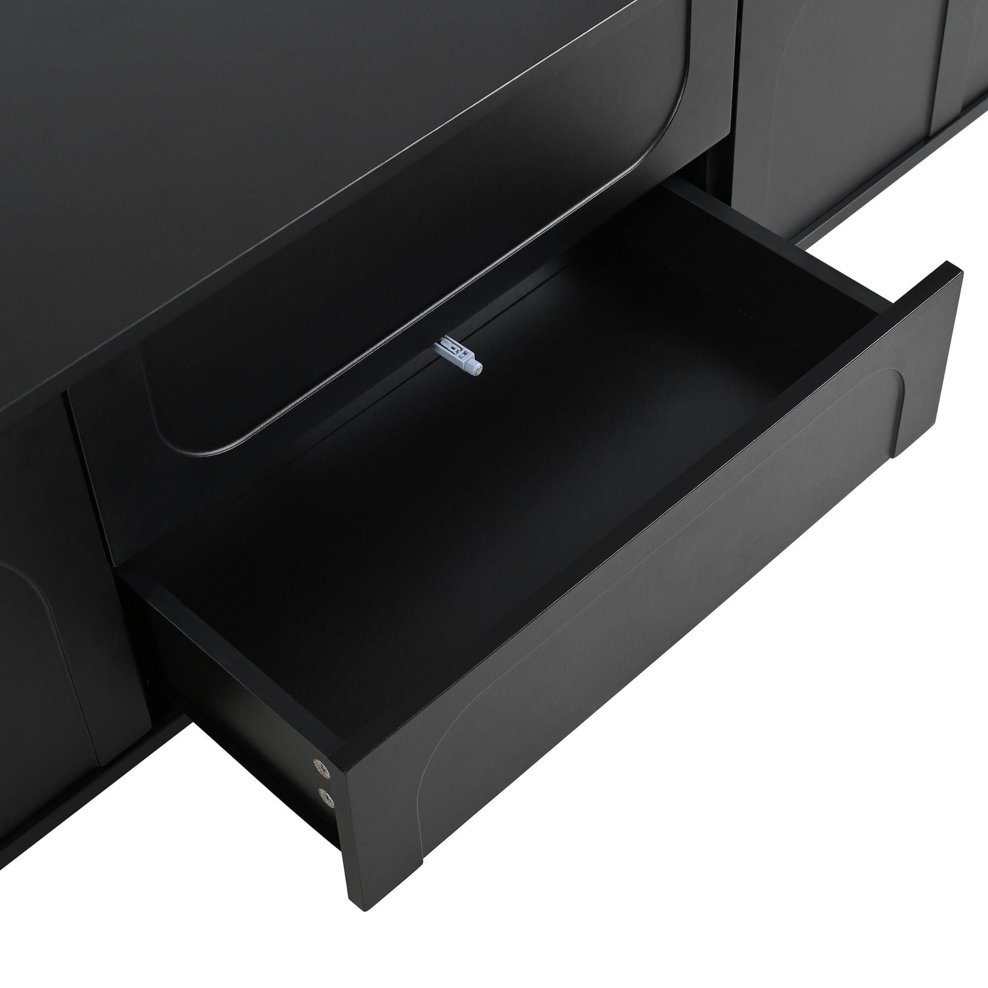 Alt View 2. CheryLife - 69.6 in.Black TV Stand With Arched Doors and 2 Drawers for TVs up to 75" - Black.