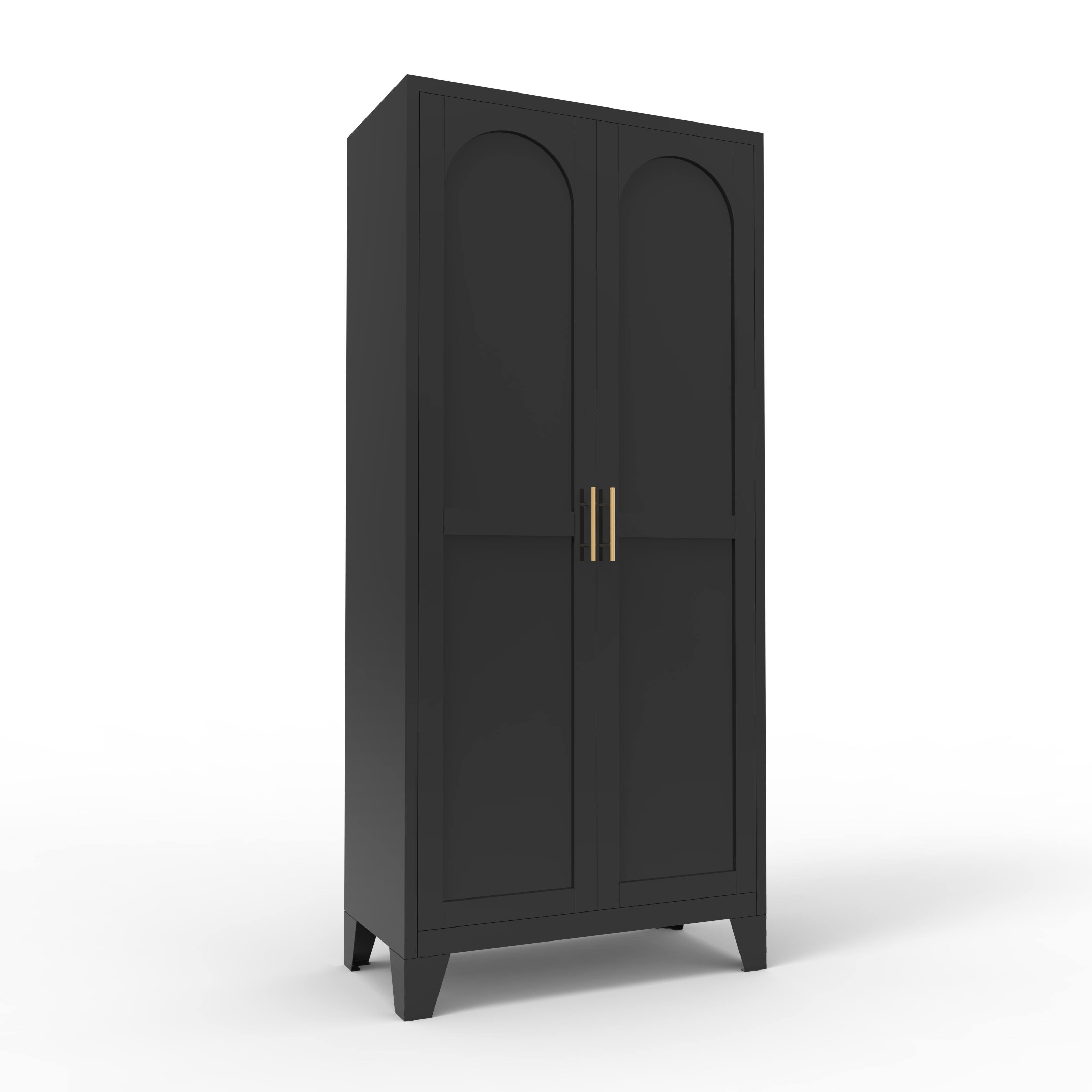 Angle. Aukfa - 71" 2-Door Metal Storage Cabinet - Adjustable Shelves, for Bedroom, Living Room, Kitchen - Black.