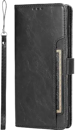 Front. SaharaCase - Genuine Leather Folio Wallet Case for Samsung Galaxy S24 Ultra - Black.