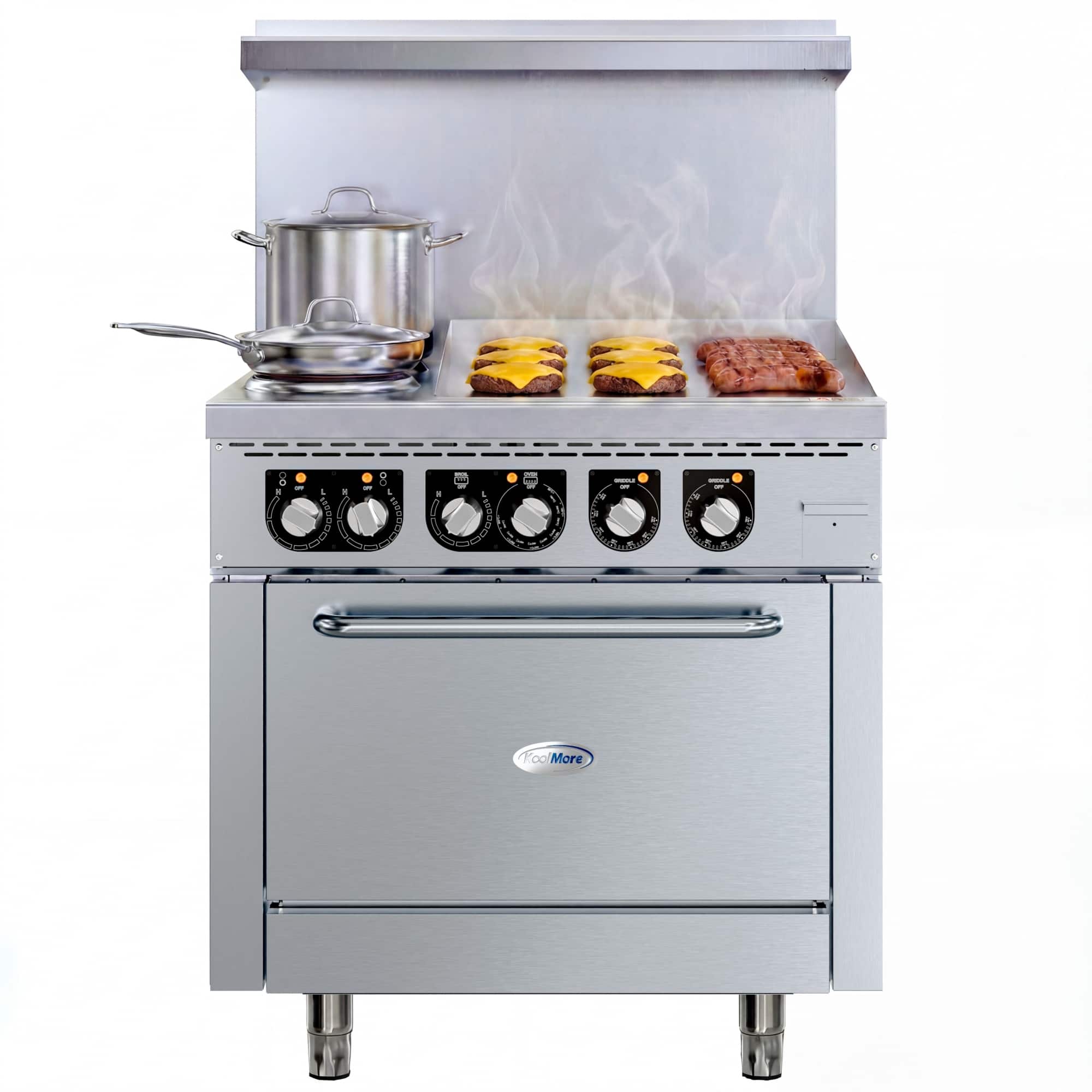 Koolmore - 36 in. Commercial 2-Burner and 24 in. Griddle Electric Range Oven, 240V (KM-CRG242-E) - Stainless Steel