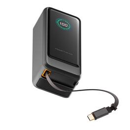 ReelCharge - ReelPro 10,000mAh Power Bank, Charger w/ Retractable 45W USB-C (Gray)