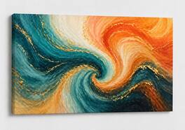 FC Design - Large Canvas 24x36" Abstract Swirl Teal Orange Fluid Art Painting Home Wall Décor - MultiColor